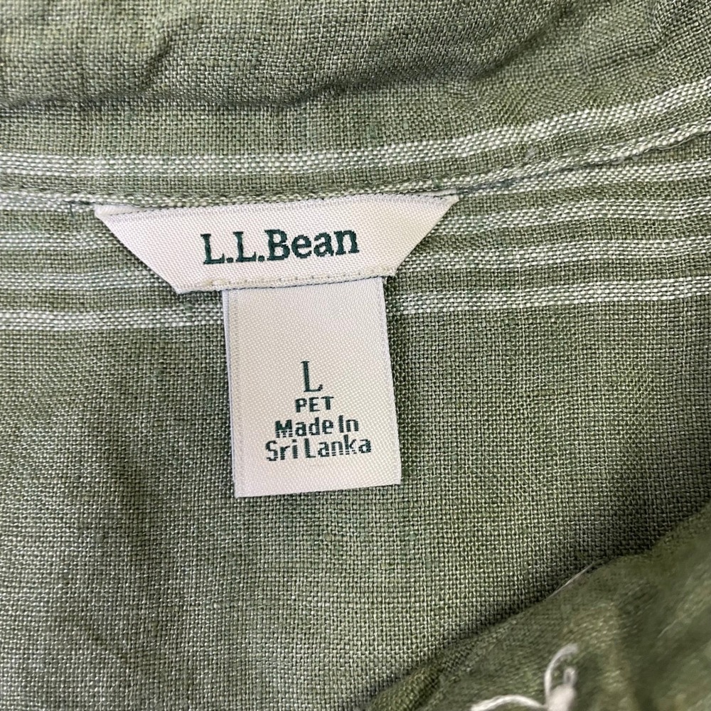 L.L.Bean Green Striped 100% Linen Button Down Shirt Womens Large Petite - Picture 6 of 15